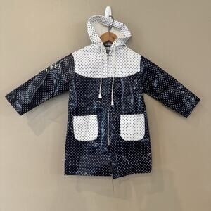 Kids Vintage Raincoat Size 4 Girl Polka Dot Navy‎ White Jacket 70s Slicker Flair